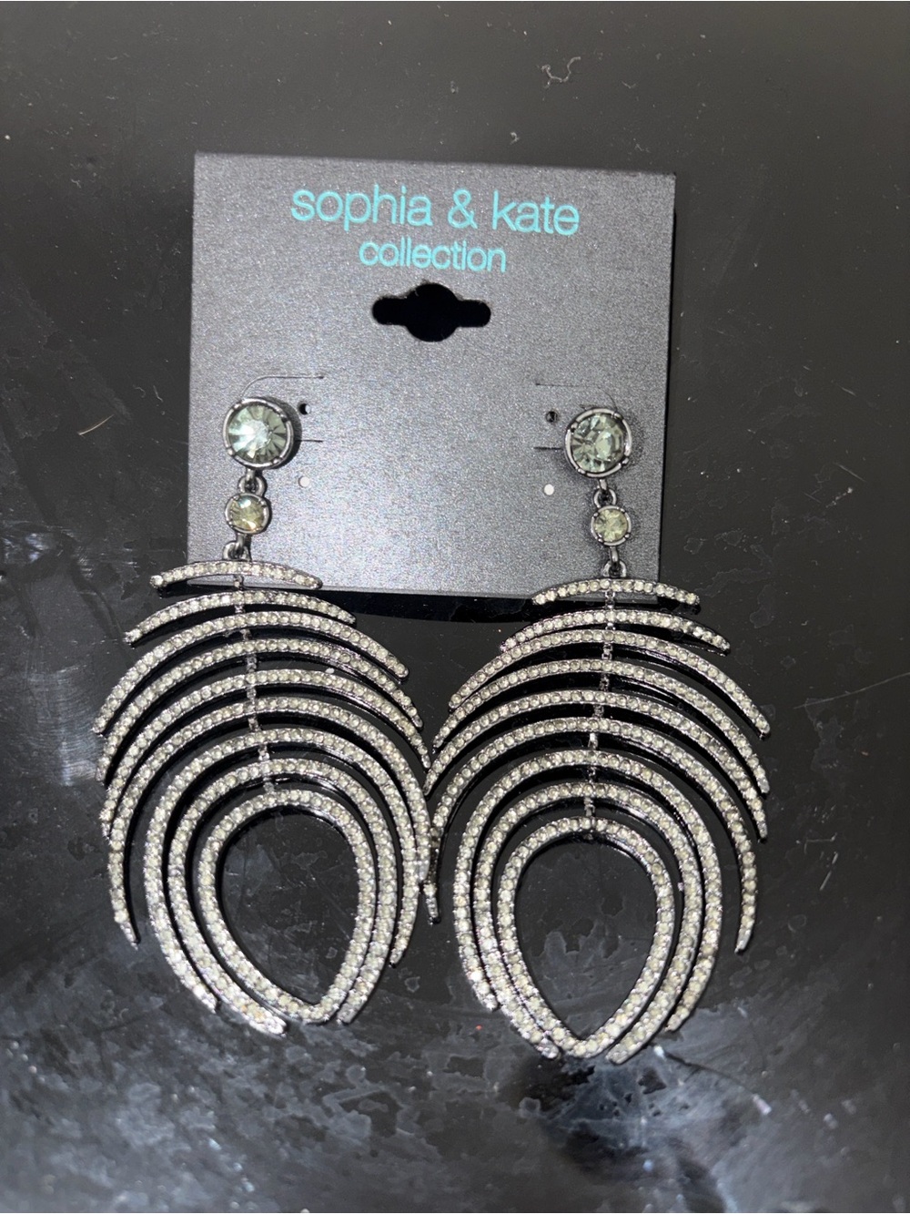 Sophia & Kate Silver Crystal Statement Dangling Teardrop Earrings - Silver NWT